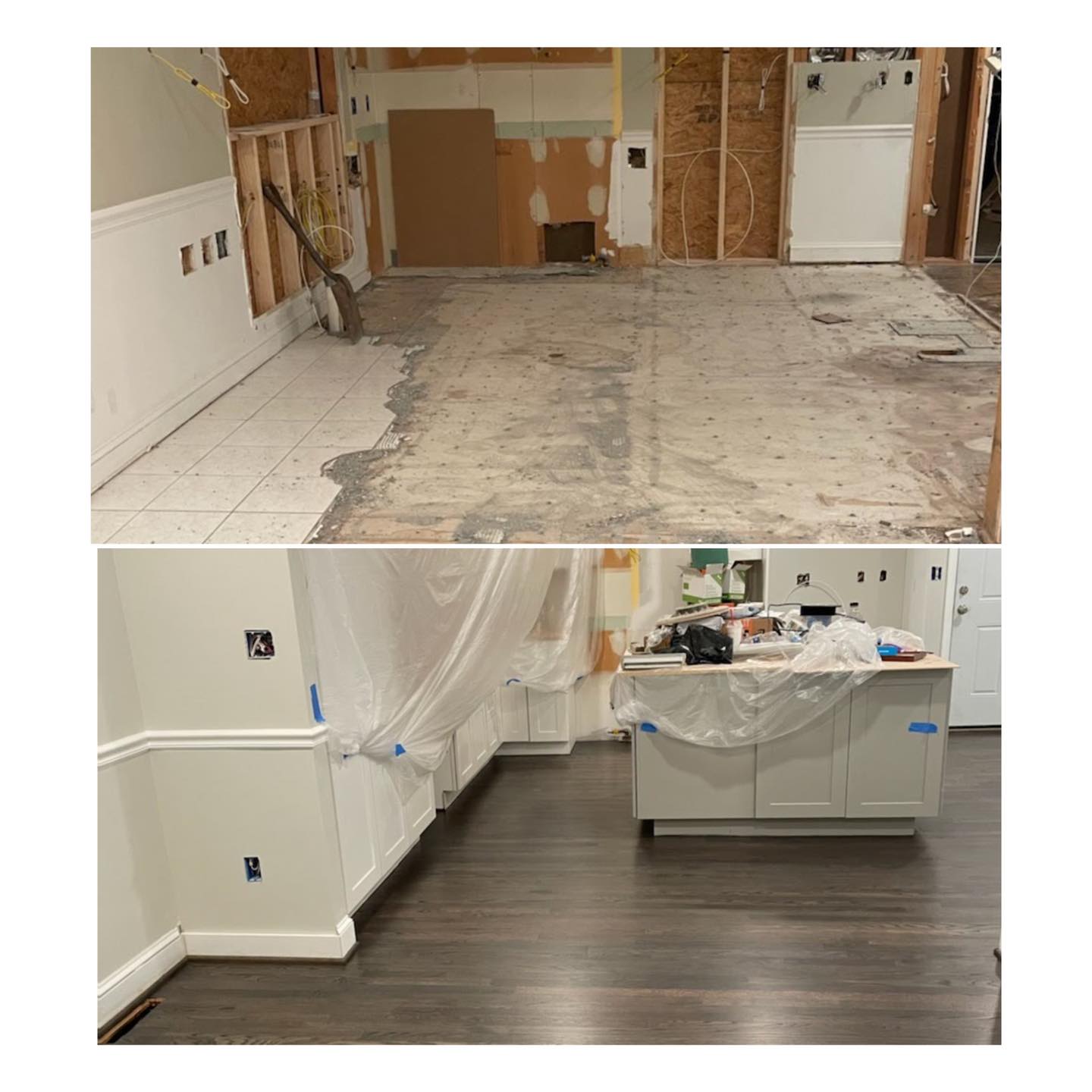 Hardwood floor refinishing in progress