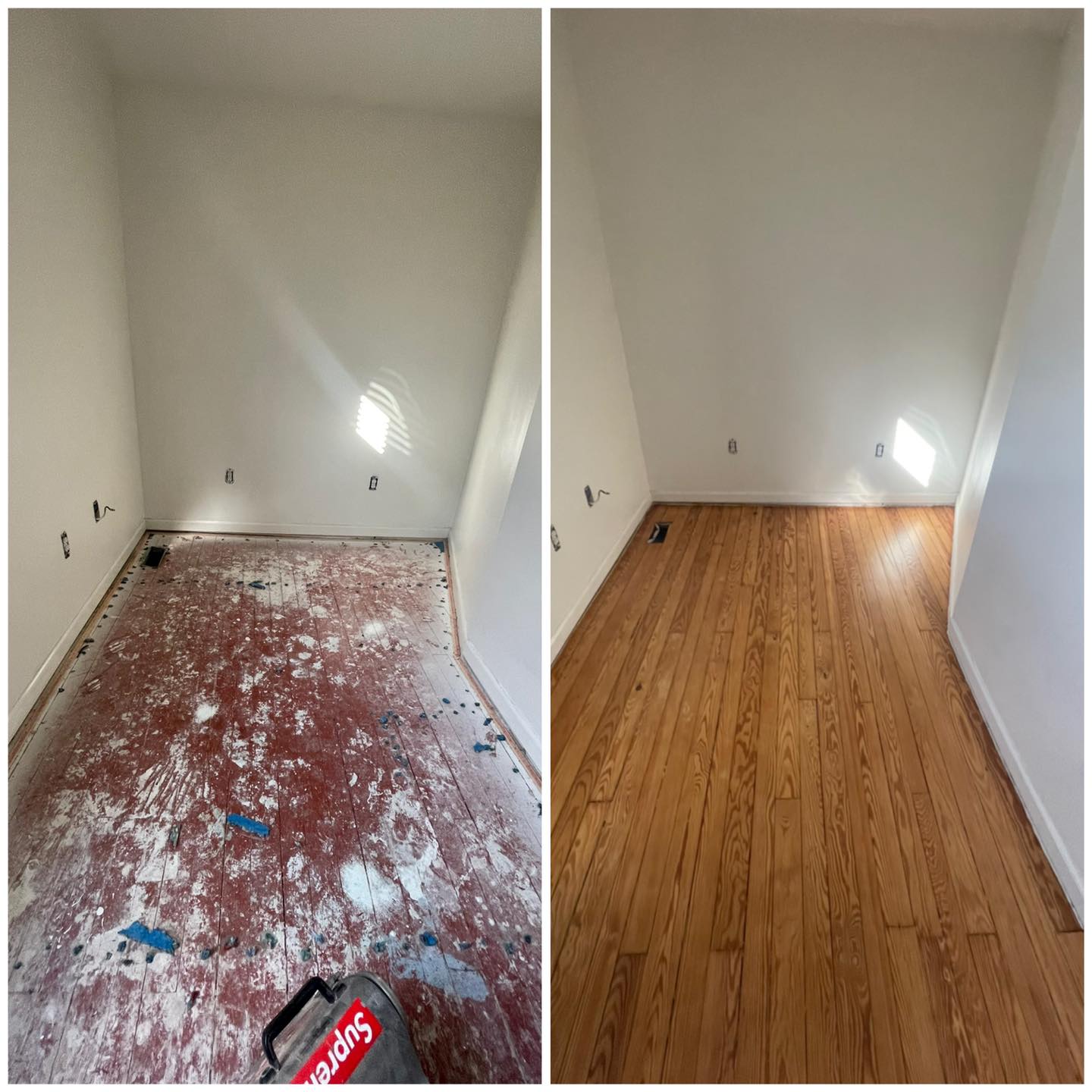 Before and after bedroom floor restoration