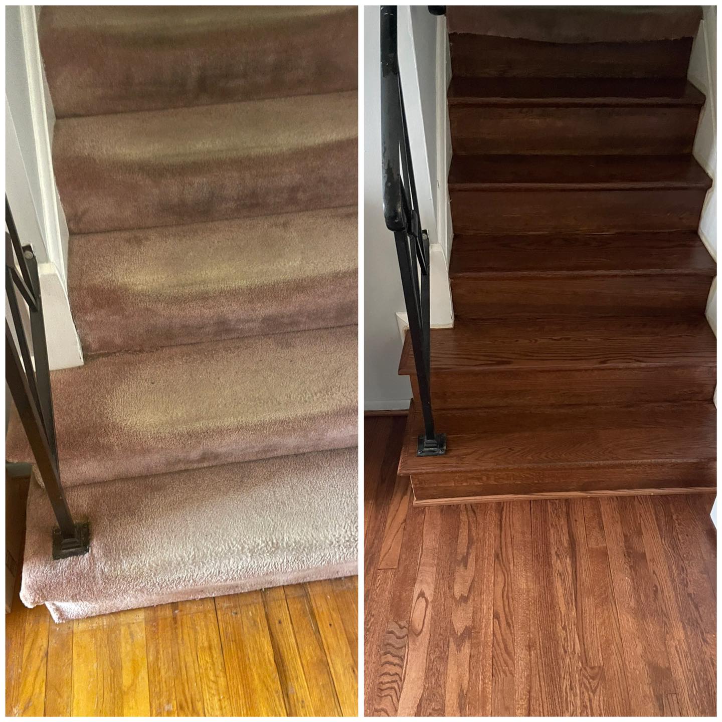 Staircase carpet removal and hardwood refinishing